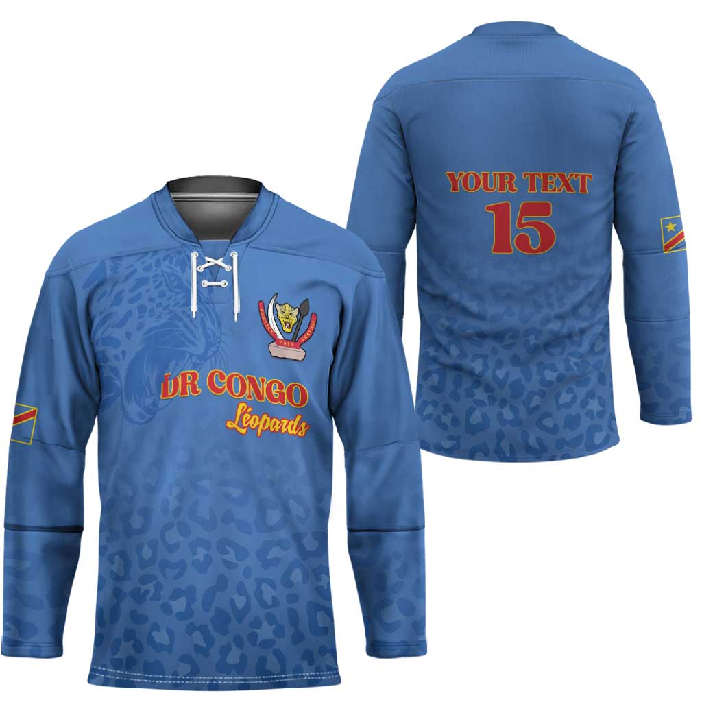 Custom DR Congo Football Hockey Jersey Go Champions Leopards - Blue