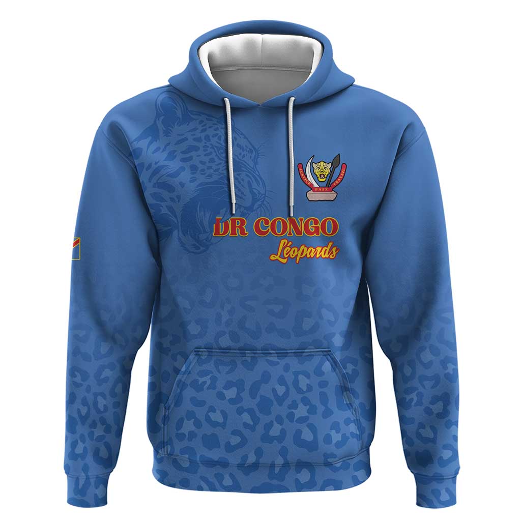 Afro DR Congo Football Custom Hoodie Viva Les Leopards - Blue - African Pride