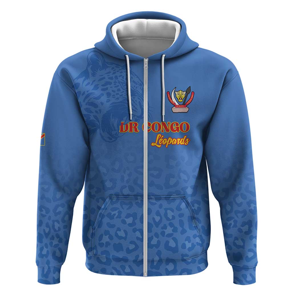 Afro DR Congo Football Custom Hoodie Viva Les Leopards - Blue - African Pride