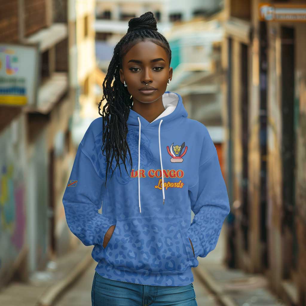 Afro DR Congo Football Custom Hoodie Viva Les Leopards - Blue - African Pride