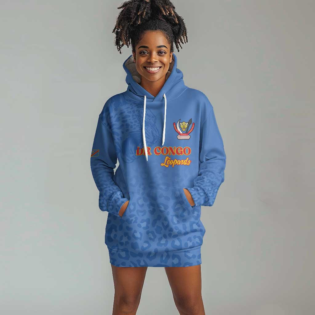 Afro DR Congo Football Custom Hoodie Dress Viva Les Leopards - Blue - African Pride
