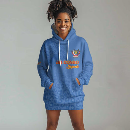 Afro DR Congo Football Custom Hoodie Dress Viva Les Leopards - Blue - African Pride