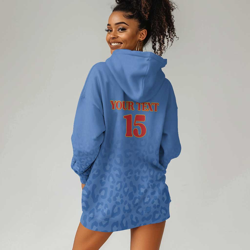 Afro DR Congo Football Custom Hoodie Dress Viva Les Leopards - Blue - African Pride