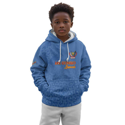 Afro DR Congo Football Custom Kid Hoodie Viva Les Leopards - Blue - African Pride
