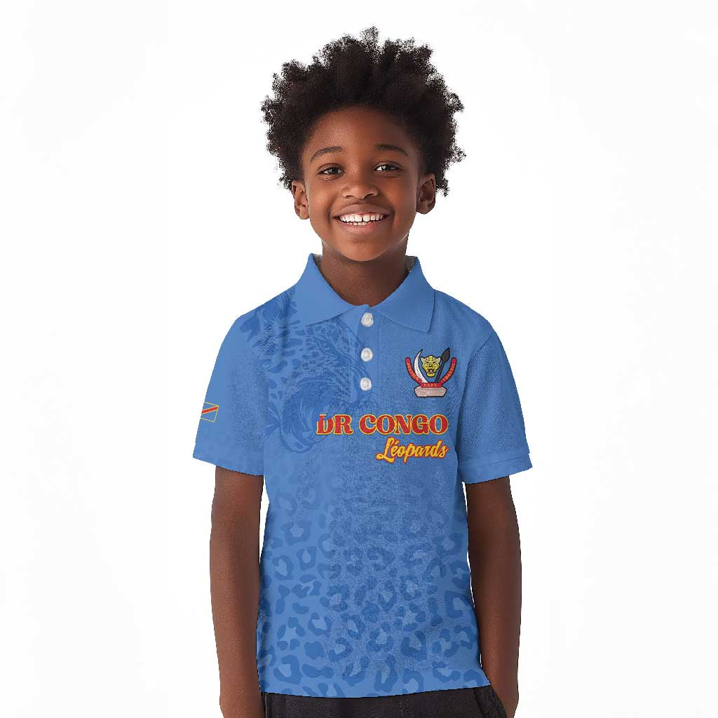 Afro DR Congo Football Custom Kid Polo Shirt Viva Les Leopards - Blue - African Pride