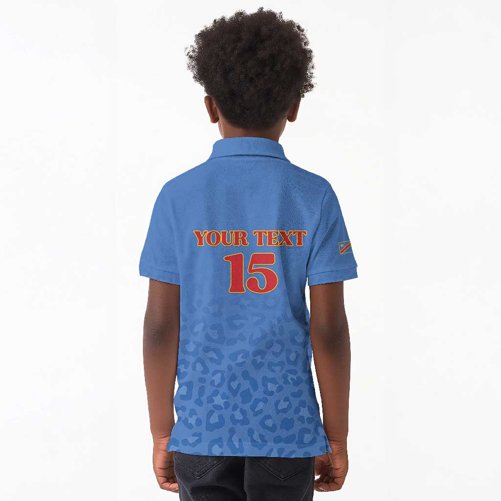 Afro DR Congo Football Custom Kid Polo Shirt Viva Les Leopards - Blue - African Pride
