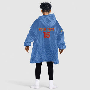 Afro DR Congo Football Custom Kid Wearable Blanket Hoodie Viva Les Leopards - Blue - African Pride