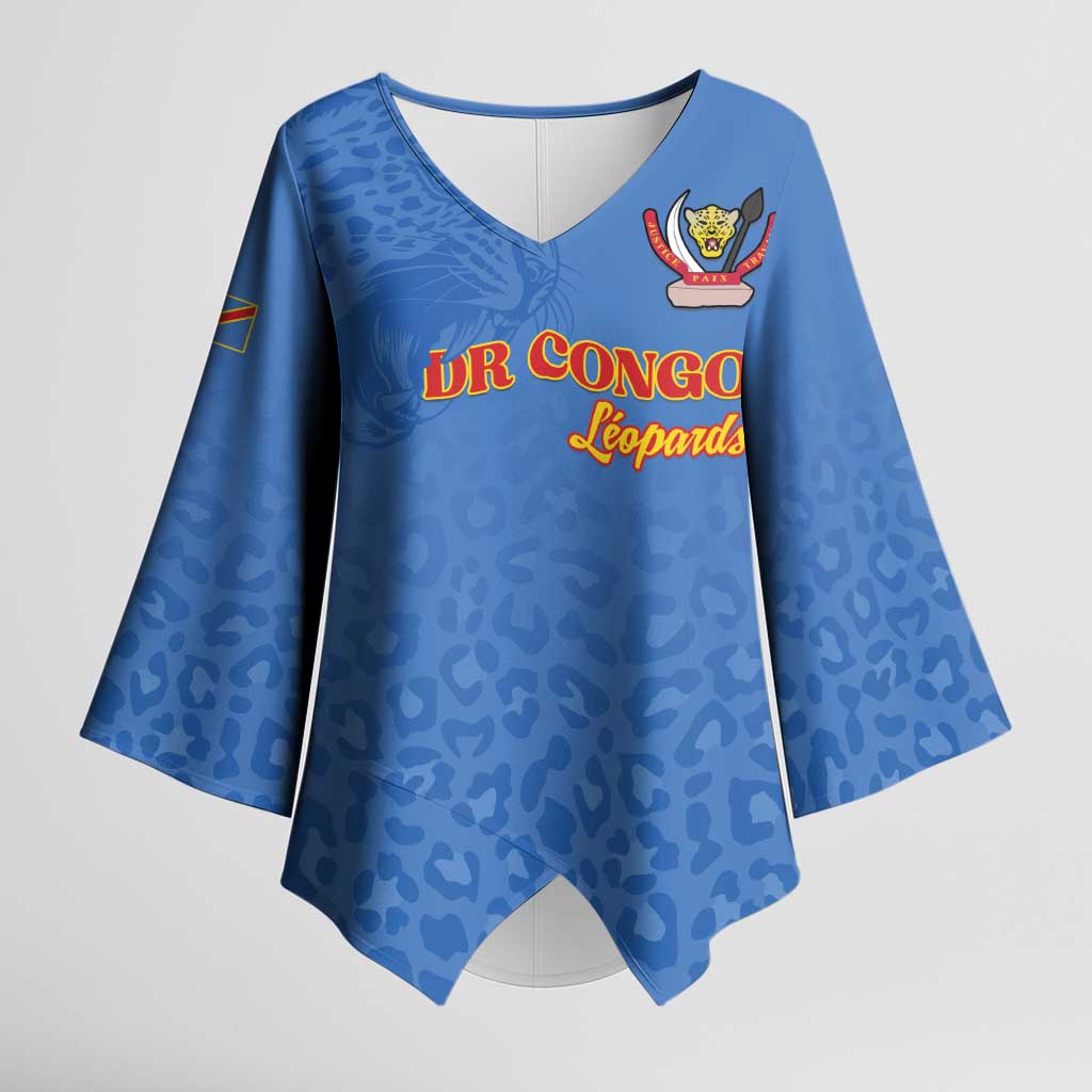 Custom DR Congo Football Kimono Sleeve Blouse Go Champions Leopards - Blue