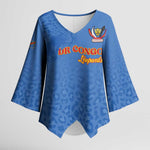 Custom DR Congo Football Kimono Sleeve Blouse Go Champions Leopards - Blue