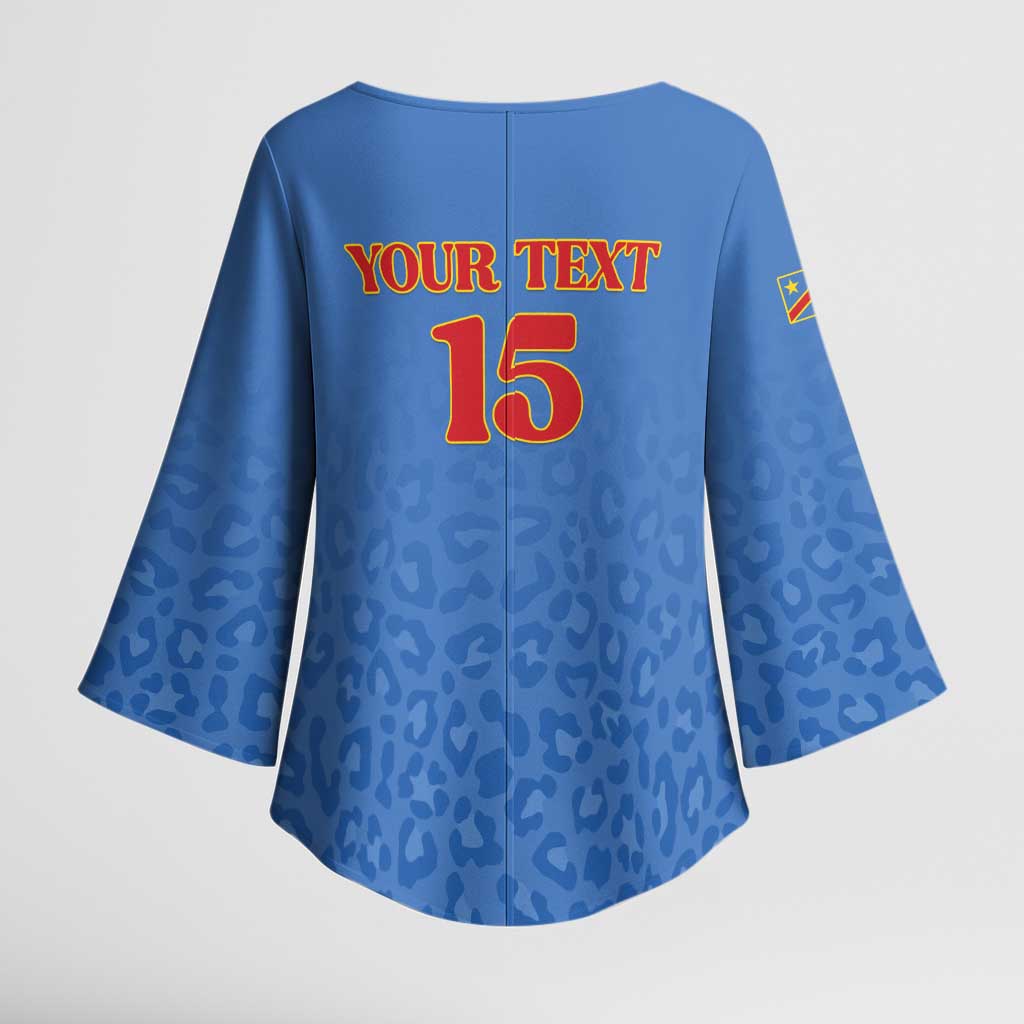 Custom DR Congo Football Kimono Sleeve Blouse Go Champions Leopards - Blue