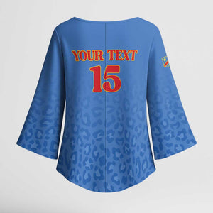 Custom DR Congo Football Kimono Sleeve Blouse Go Champions Leopards - Blue