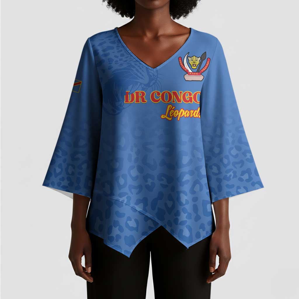 Custom DR Congo Football Kimono Sleeve Blouse Go Champions Leopards - Blue