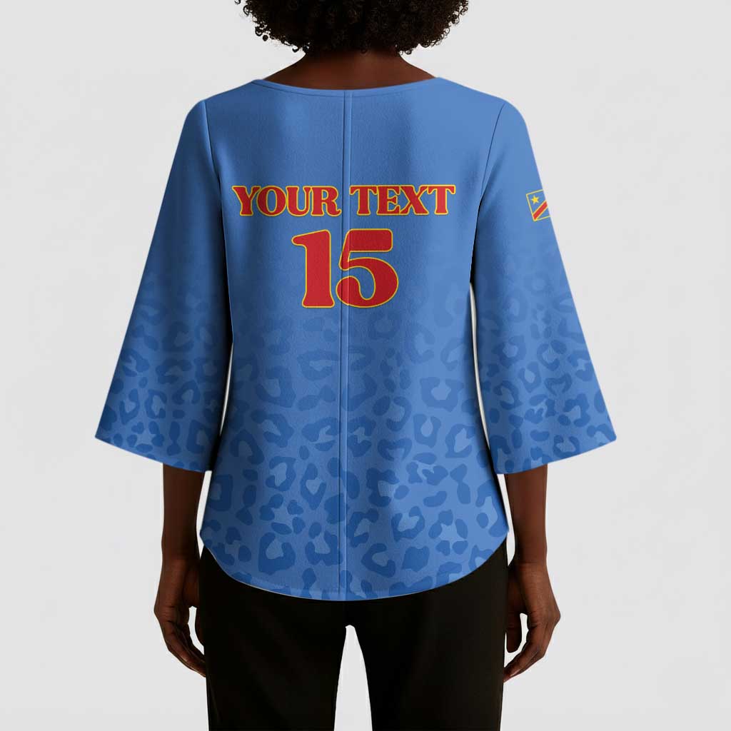 Custom DR Congo Football Kimono Sleeve Blouse Go Champions Leopards - Blue