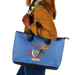 Afro DR Congo Football Leather Tote Bag Viva Les Leopards - Blue - African Pride