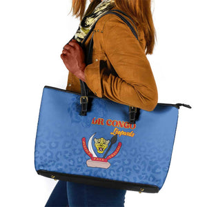 Afro DR Congo Football Leather Tote Bag Viva Les Leopards - Blue - African Pride