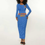 Afro DR Congo Football Custom Long Sleeve Bodycon Dress Viva Les Leopards - Blue - African Pride