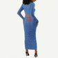 Afro DR Congo Football Custom Long Sleeve Bodycon Dress Viva Les Leopards - Blue - African Pride