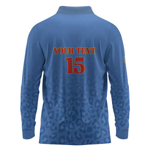 Afro DR Congo Football Custom Long Sleeve Polo Shirt Viva Les Leopards - Blue - African Pride