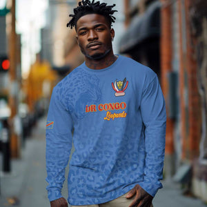 Afro DR Congo Football Custom Long Sleeve Shirt Viva Les Leopards - Blue - African Pride