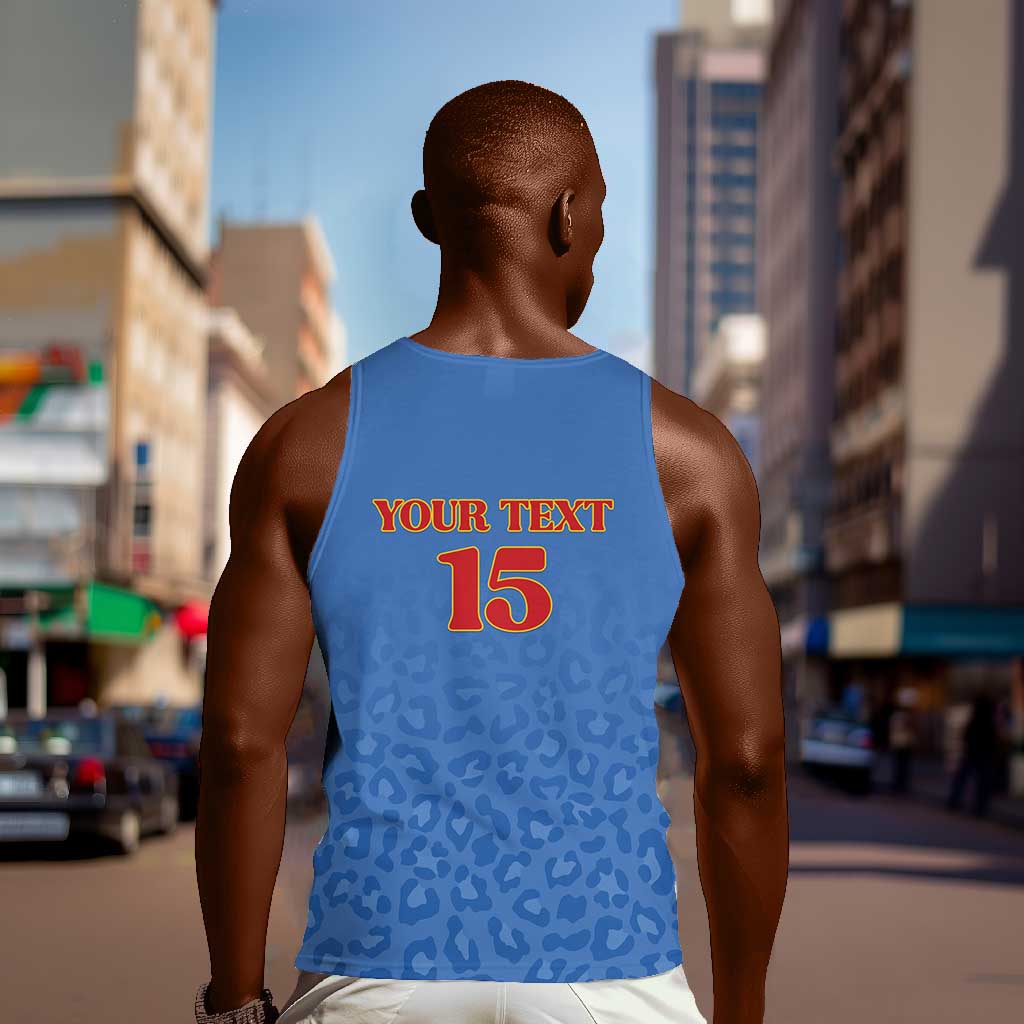 Afro DR Congo Football Custom Men Tank Top Viva Les Leopards - Blue - African Pride
