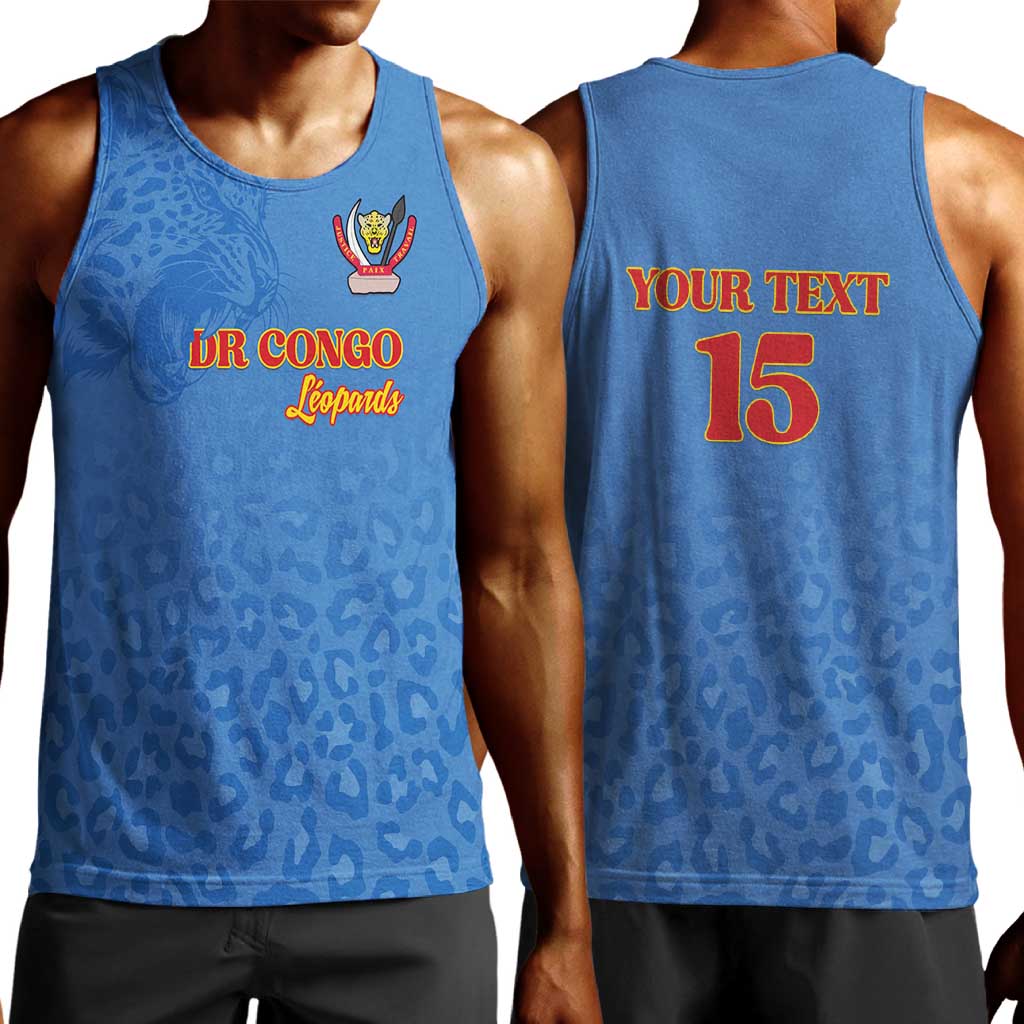 Afro DR Congo Football Custom Men Tank Top Viva Les Leopards - Blue - African Pride
