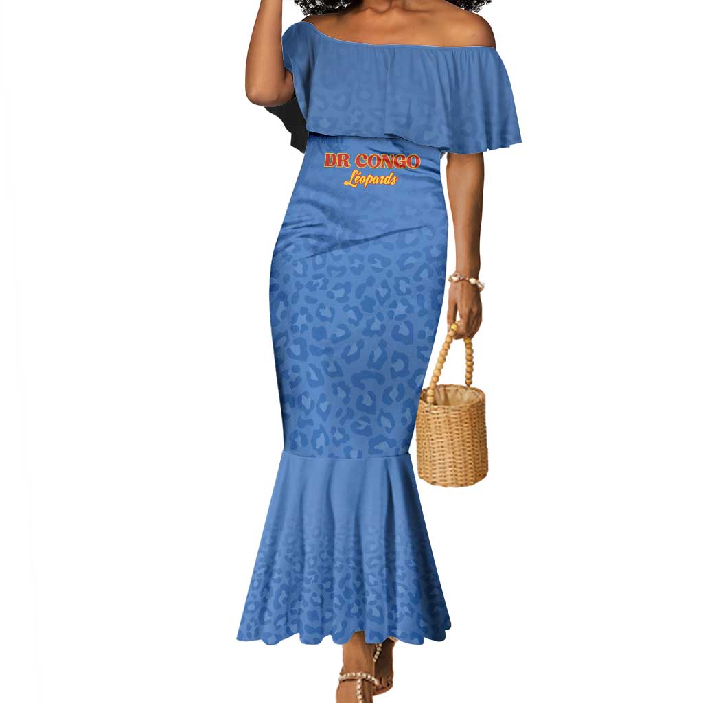 Afro DR Congo Football Custom Mermaid Dress Viva Les Leopards - Blue - African Pride