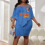 Afro DR Congo Football Custom Off Shoulder Short Dress Viva Les Leopards - Blue - African Pride