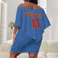 Afro DR Congo Football Custom Off Shoulder Short Dress Viva Les Leopards - Blue - African Pride