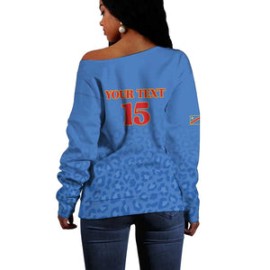 Afro DR Congo Football Custom Off Shoulder Sweater Viva Les Leopards - Blue - African Pride