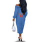 Afro DR Congo Football Custom Off The Shoulder Long Sleeve Dress Viva Les Leopards - Blue - African Pride