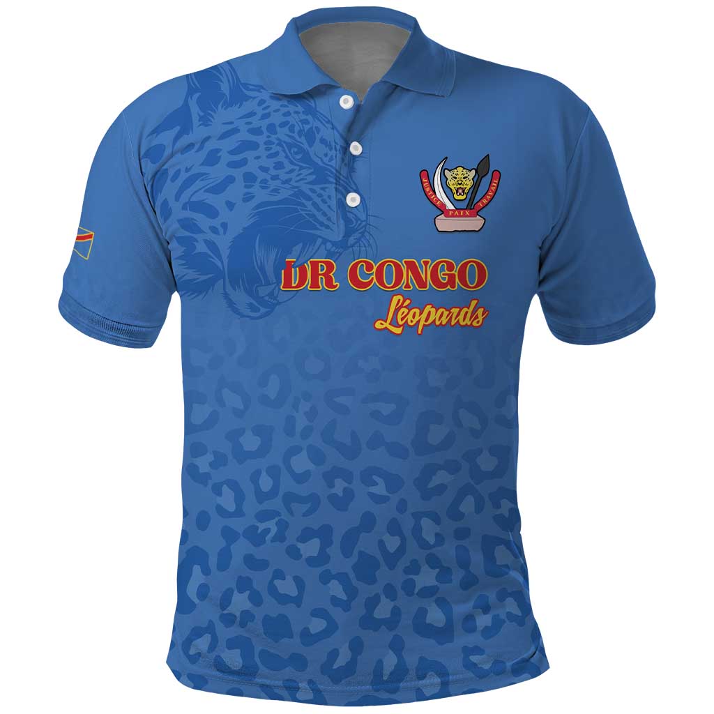 Afro DR Congo Football Custom Polo Shirt Viva Les Leopards - Blue - African Pride