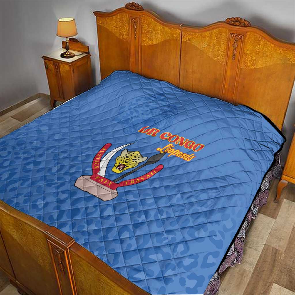 Afro DR Congo Football Quilt Viva Les Leopards - Blue - African Pride