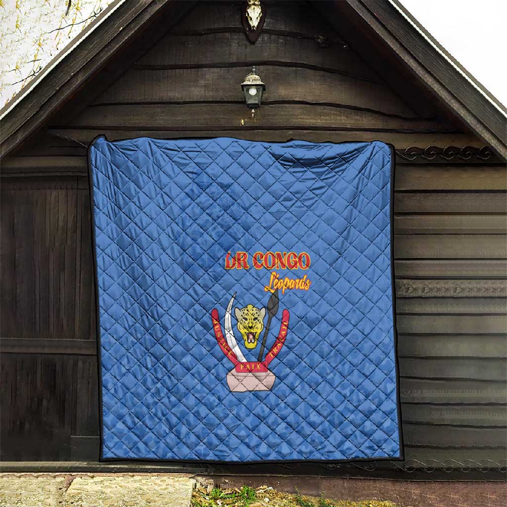 Afro DR Congo Football Quilt Viva Les Leopards - Blue - African Pride