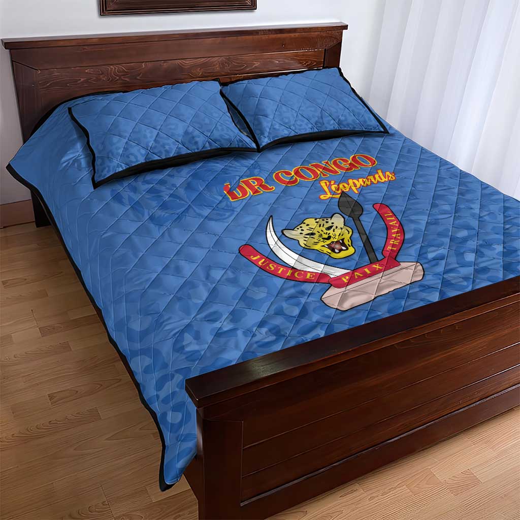 Afro DR Congo Football Quilt Bed Set Viva Les Leopards - Blue - African Pride