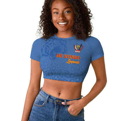 Afro DR Congo Football Custom Raglan Cropped T shirt Viva Les Leopards - Blue - African Pride