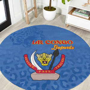Afro DR Congo Football Round Carpet Viva Les Leopards - Blue - African Pride