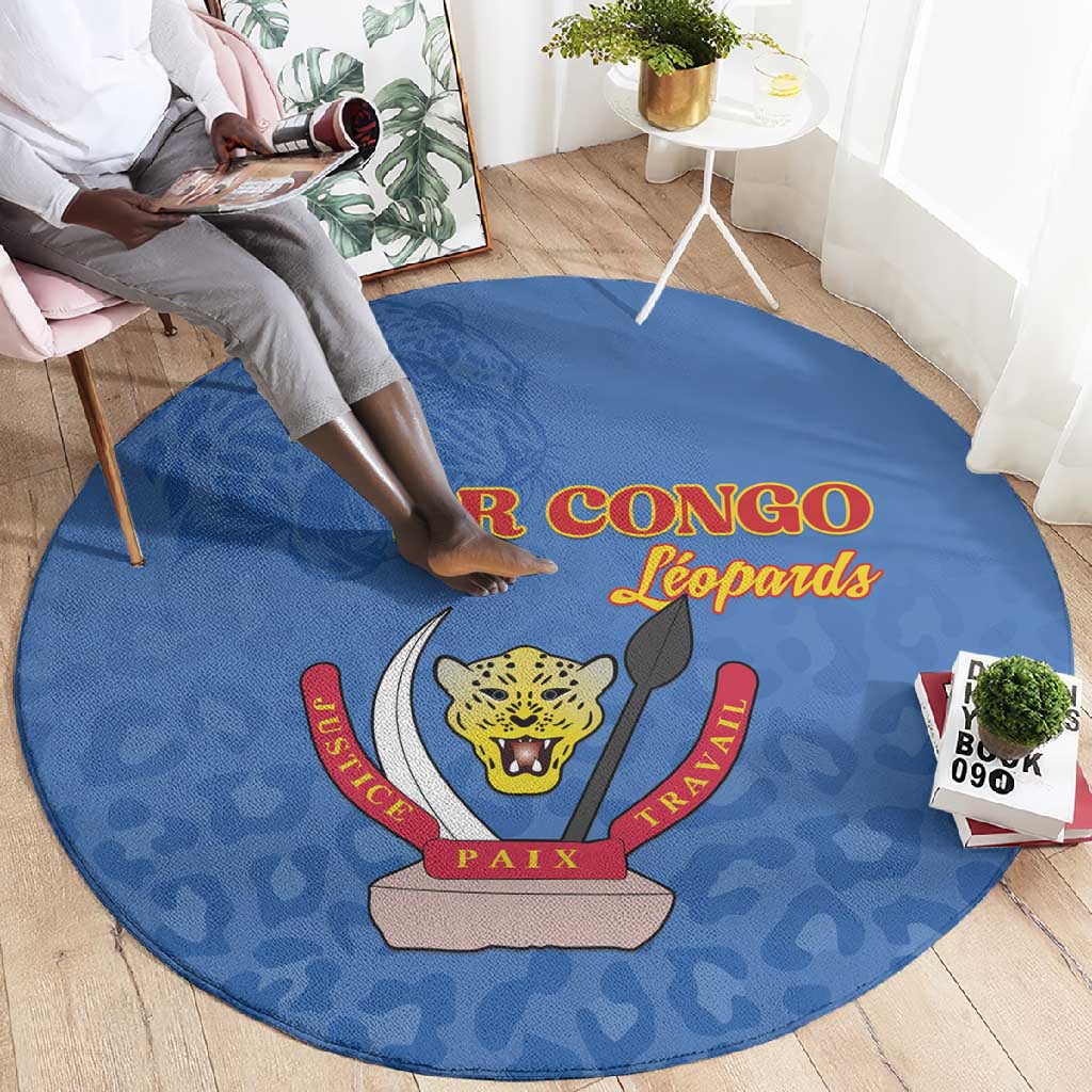 Afro DR Congo Football Round Carpet Viva Les Leopards - Blue - African Pride