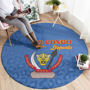 Afro DR Congo Football Round Carpet Viva Les Leopards - Blue - African Pride