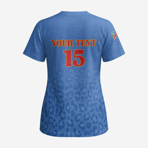 Afro DR Congo Football Custom Scrub Top Viva Les Leopards - Blue - African Pride