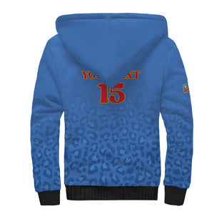 Afro DR Congo Football Custom Sherpa Hoodie Viva Les Leopards - Blue - African Pride