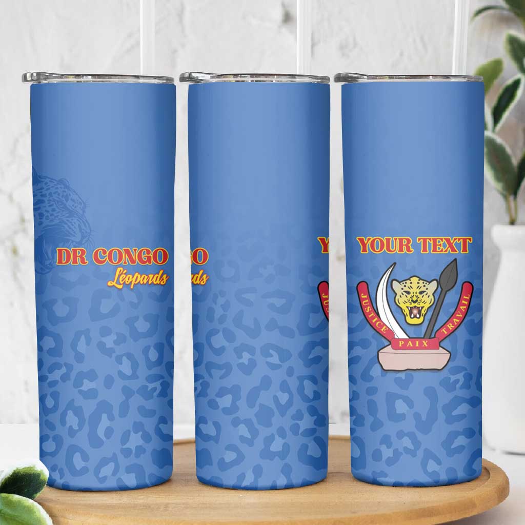 Afro DR Congo Football Custom Skinny Tumbler Viva Les Leopards - Blue - African Pride