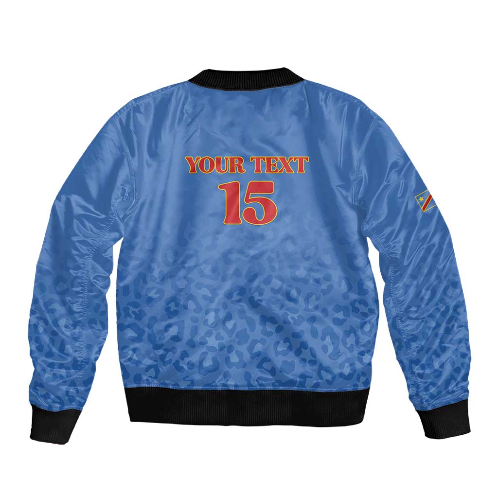 Afro DR Congo Football Custom Sleeve Zip Bomber Jacket Viva Les Leopards - Blue - African Pride