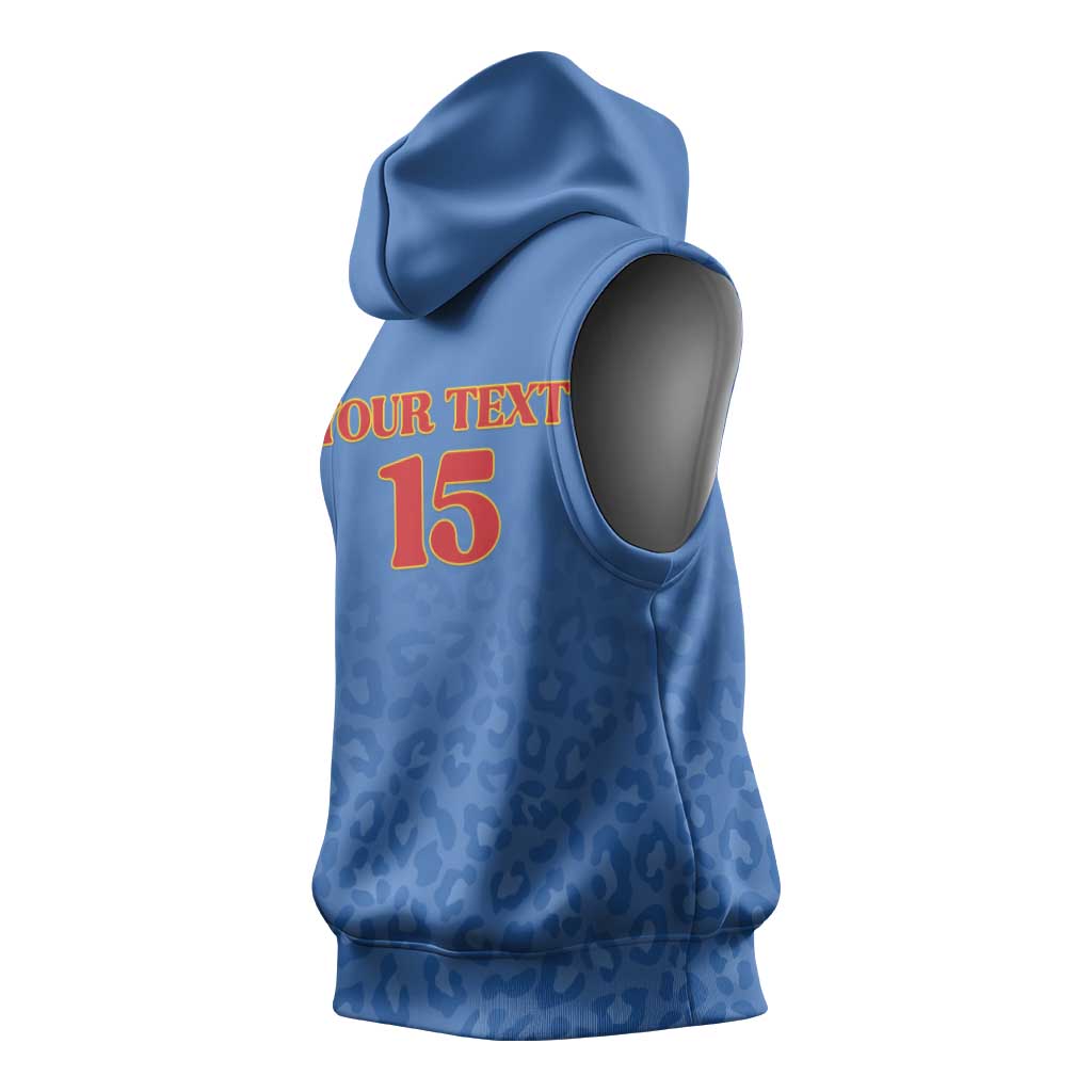 Afro DR Congo Football Custom Sleeveless Hoodie Viva Les Leopards - Blue - African Pride