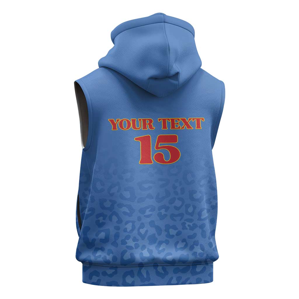 Afro DR Congo Football Custom Sleeveless Zip Hoodie Viva Les Leopards - Blue - African Pride