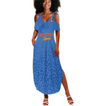 Afro DR Congo Football Custom Summer Maxi Dress Viva Les Leopards - Blue - African Pride