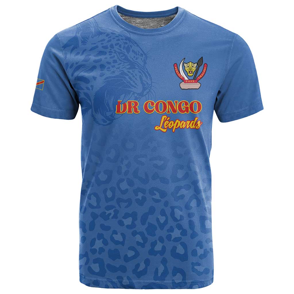 Afro DR Congo Football Custom T shirt Viva Les Leopards - Blue - African Pride