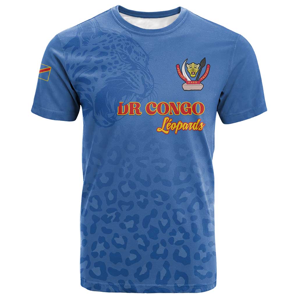 Afro DR Congo Football Custom T shirt Viva Les Leopards - Blue LT15