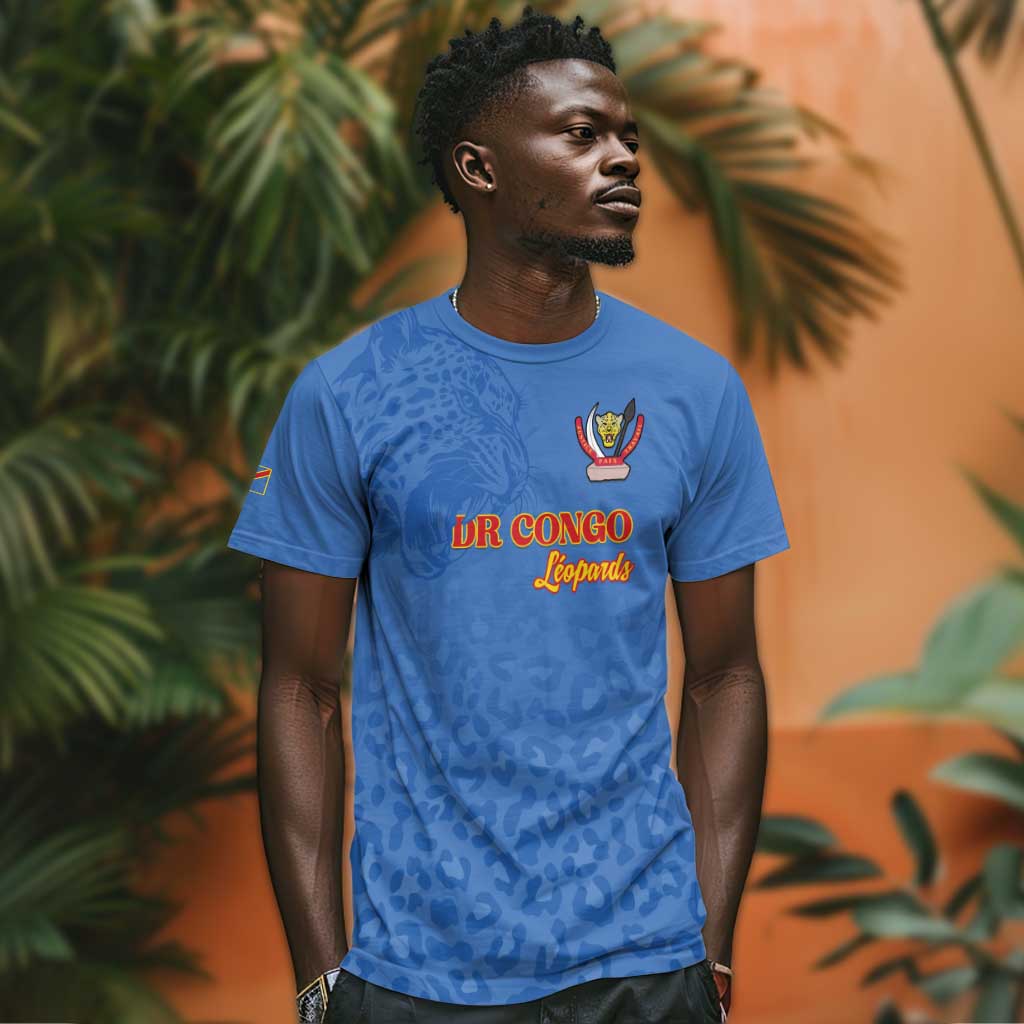 Afro DR Congo Football Custom T shirt Viva Les Leopards - Blue - African Pride