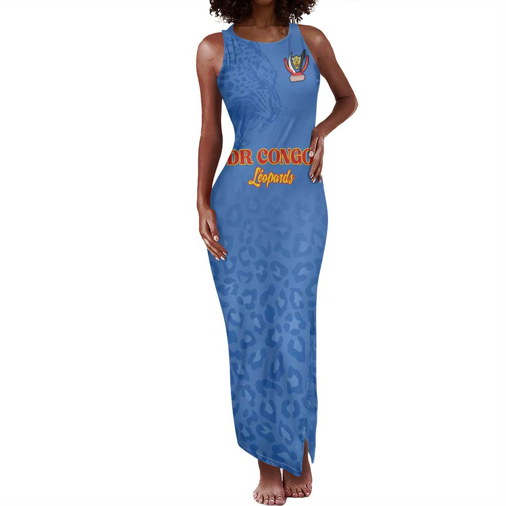Afro DR Congo Football Custom Tank Maxi Dress Viva Les Leopards - Blue - African Pride