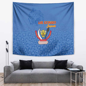 Afro DR Congo Football Tapestry Viva Les Leopards - Blue - African Pride